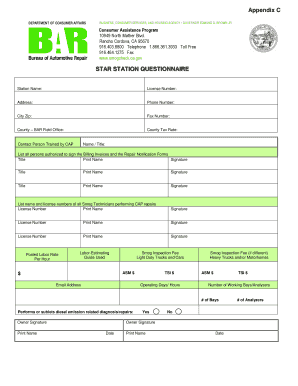 Appendix C STAR STATION QUESTIONNAIRE Bar Ca  Form