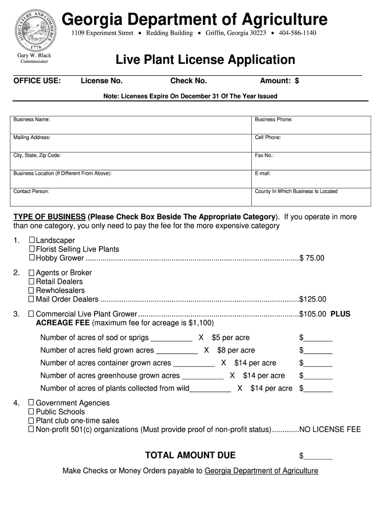 Live Plant License Georgia  Form