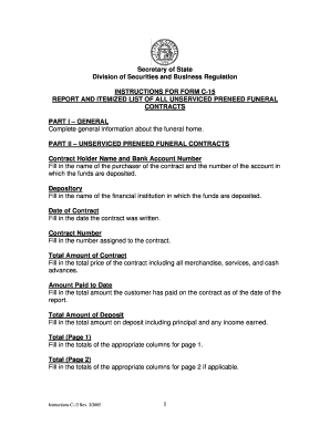 State of Georgia Securities and Business Regluation Form C15