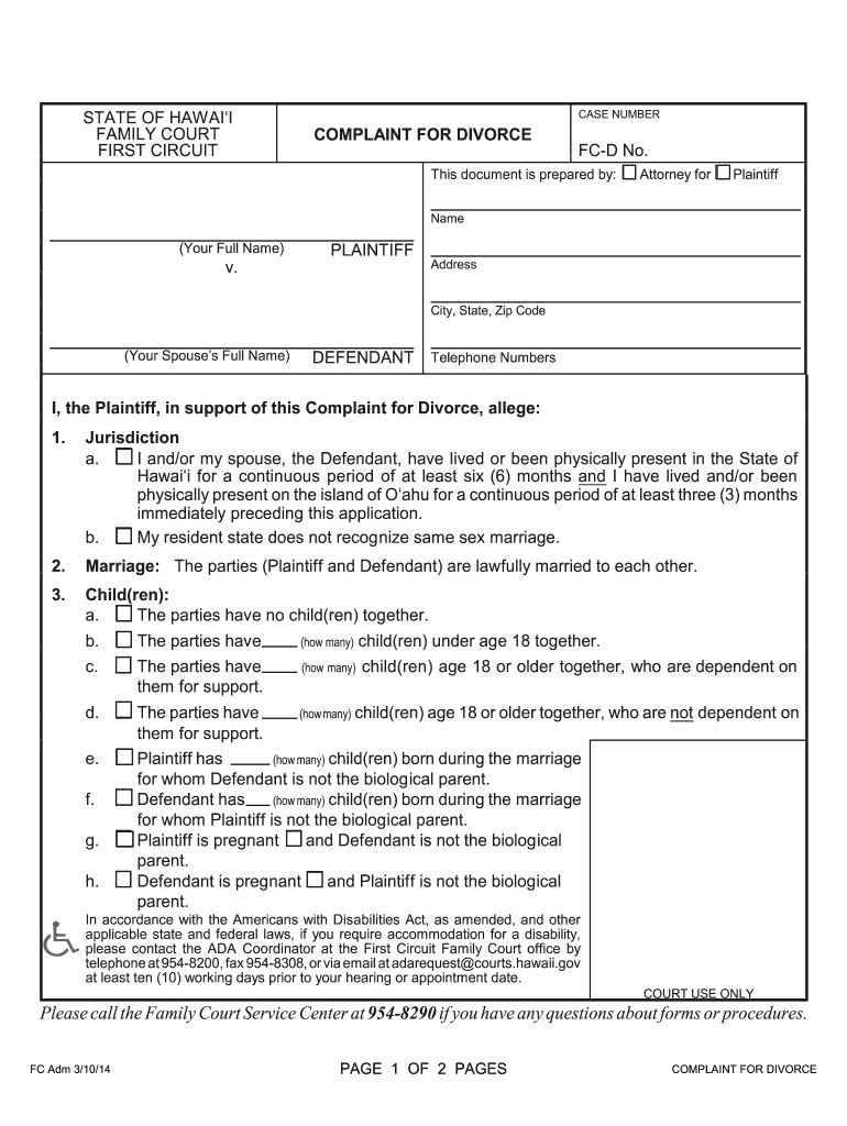 Complaint for  Form