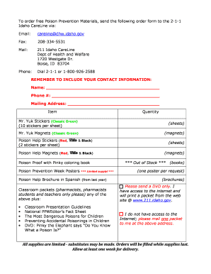 Fillable Mr Yuk  Form