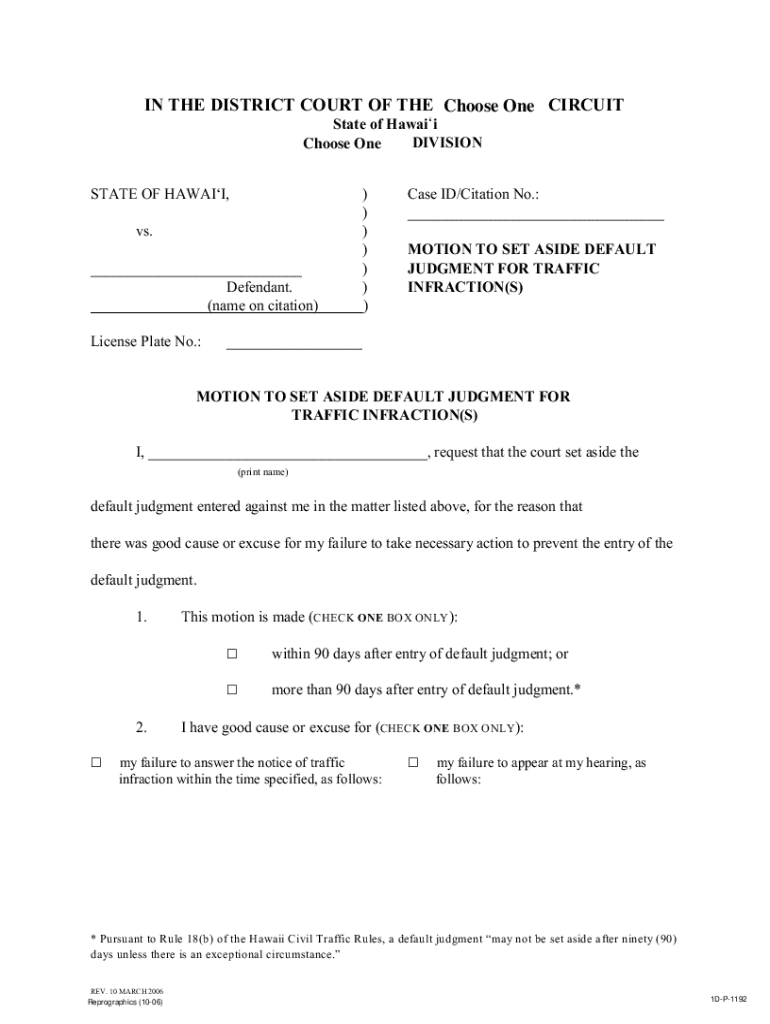  Motion to Set Aside Default Judgment Hawaii 2006-2024