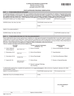 ISBE 73 05 State Approved Program Verification Form Illinois State Isbe State Il