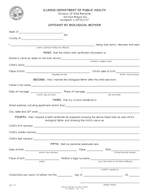 Affidavit by Biological Mother Illinois Department of Public Health Idph State Il  Form
