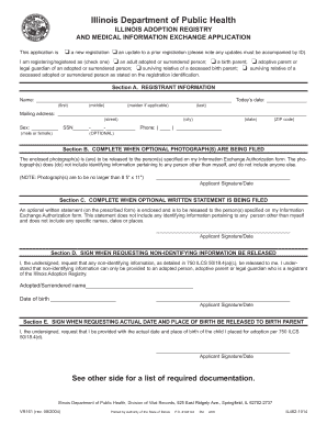 Illinois Adoption Registry Application Illinois Department of Public Idph State Il  Form