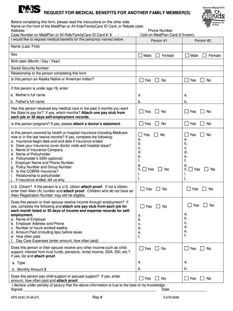  Request for Medical Benefits for Another Family Members Dhs State Il 2007