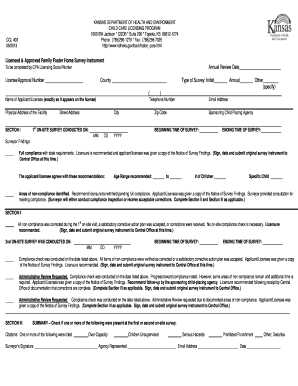 CCL 403 Family Foster Home Survey Instrument Kansas Kdheks  Form