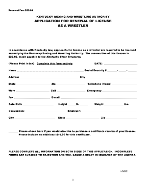 Ky Wrestling License  Form