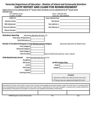 Cacfp Claim Form