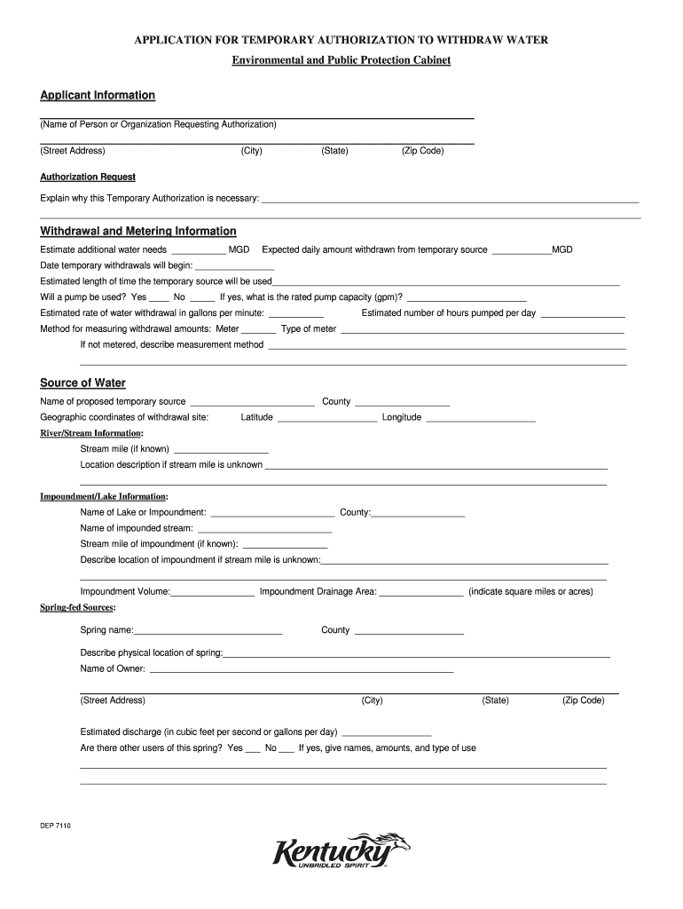 APPLICATION for TEMPORARY AUTHORIZATION to    Dep Ky  Form