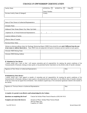 CHANGE in OWNERSHIP CERTIFICATION Dep Ky  Form