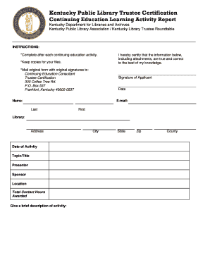 Kdla Learning Activity Report  Form