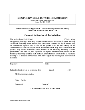  Consent to Service of Jurisdiction Form 407 Kentucky Real Estate Krec Ky 2012