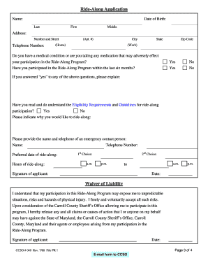 Ccso #040 Ride a Long Application Carroll County Government Ccgovernment Carr  Form