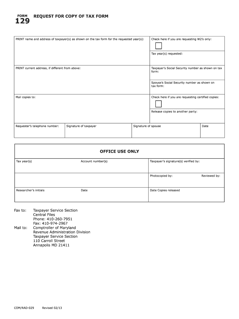  Md Tax Form 129com 2013