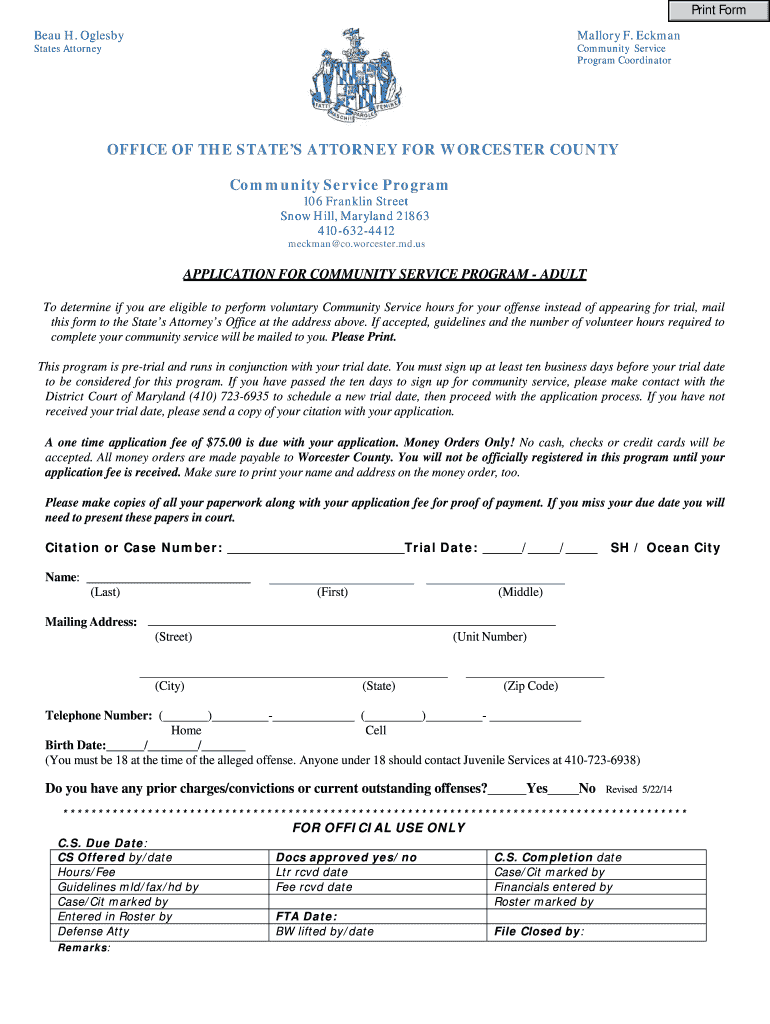  Worcester County Application 2014-2023
