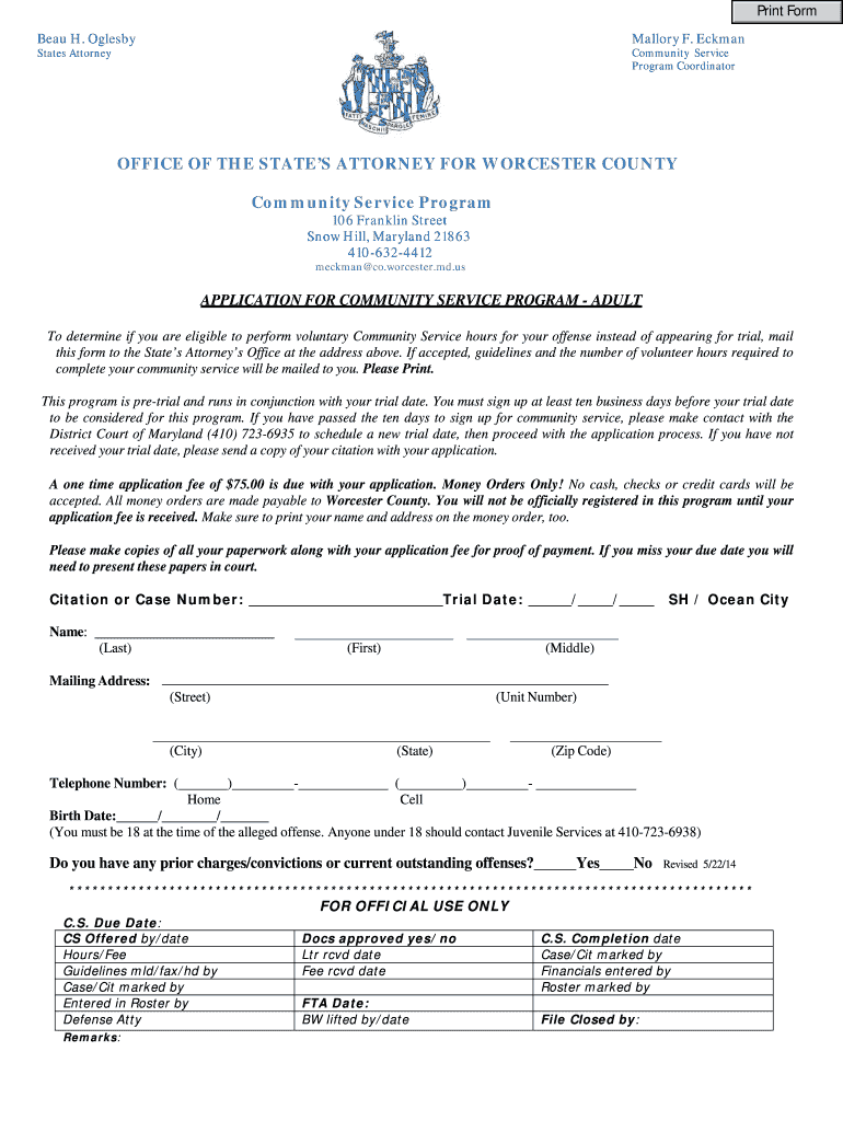  Worcester County Application 2014-2024