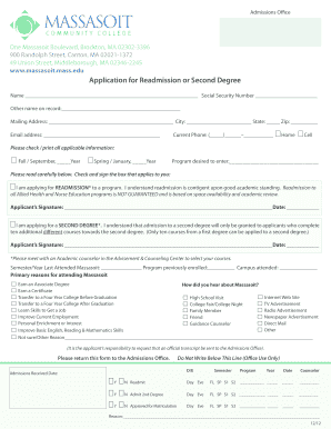 Readmission Application Massasoit Community College Massasoit Mass  Form