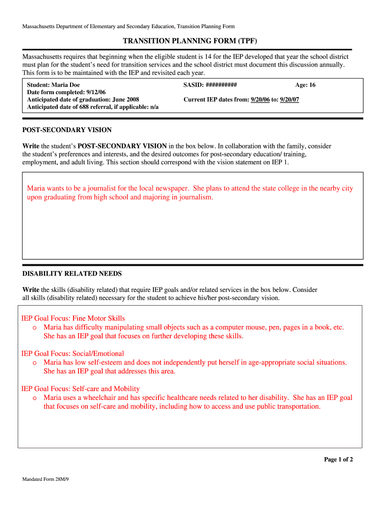 Transition Iep Examples  Form