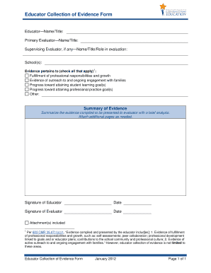 Educator Collection of Evidence Form