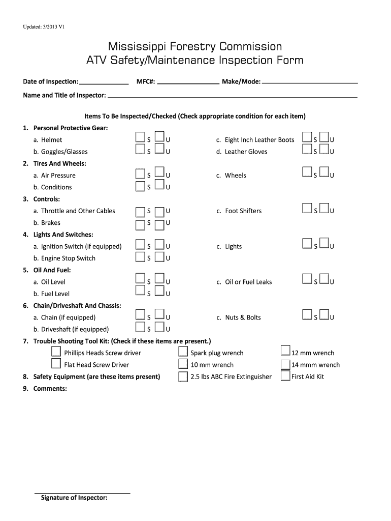 Utv Inspection Checklist  Form