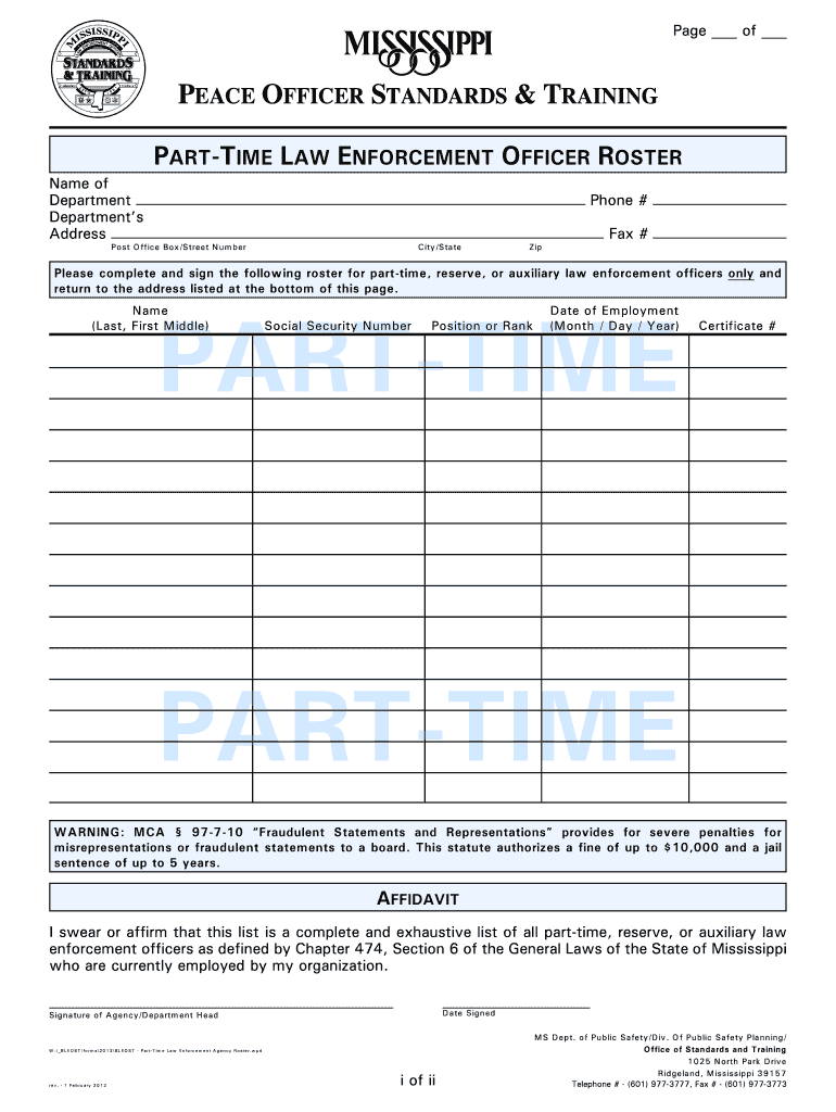Page of PEACE OFFICER STANDARDS &amp  Form