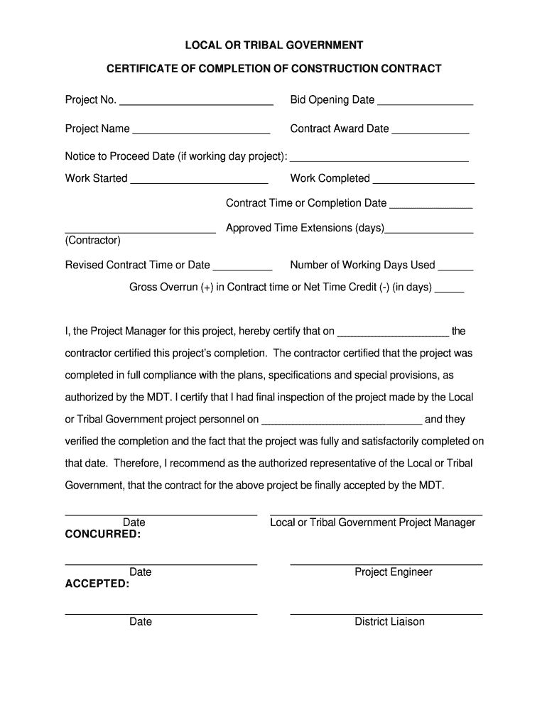 Roofing Certificate of Completion  Form