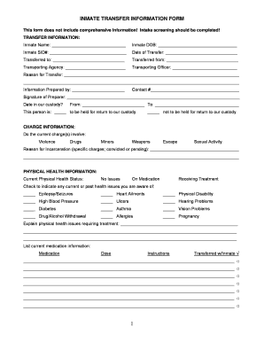 INMATE TRANSFER INFORMATION FORM Ncc Ne