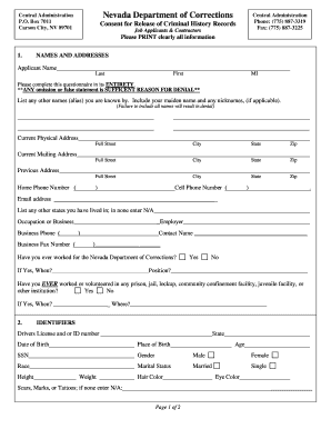 NDOC Security Clearance Forms Public Works Board Spwb State Nv