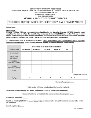 Monthly Facility Occupancy Report Form Division of Health Care Dhcfp State Nv