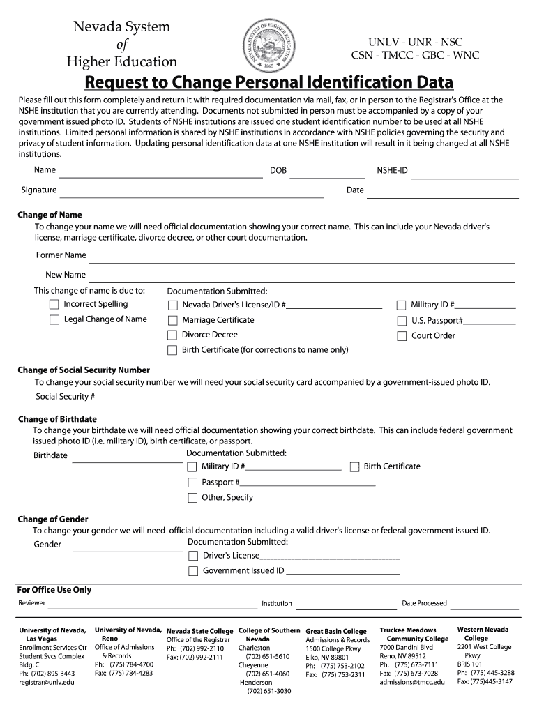 Change Personal Identification  Form