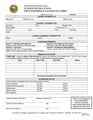  Field Experiences Validation Form Nevada State College Nsc Nevada 2008