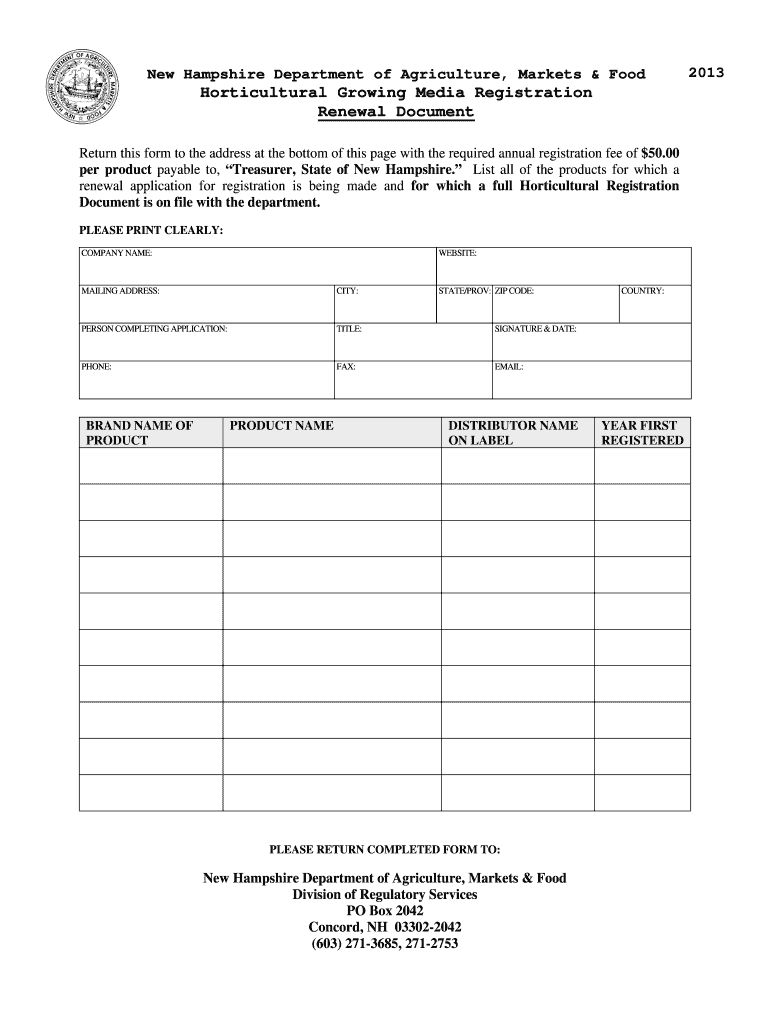  Horticultural Growing Media Renewal Registration  New Hampshire    Agriculture Nh 2013-2024