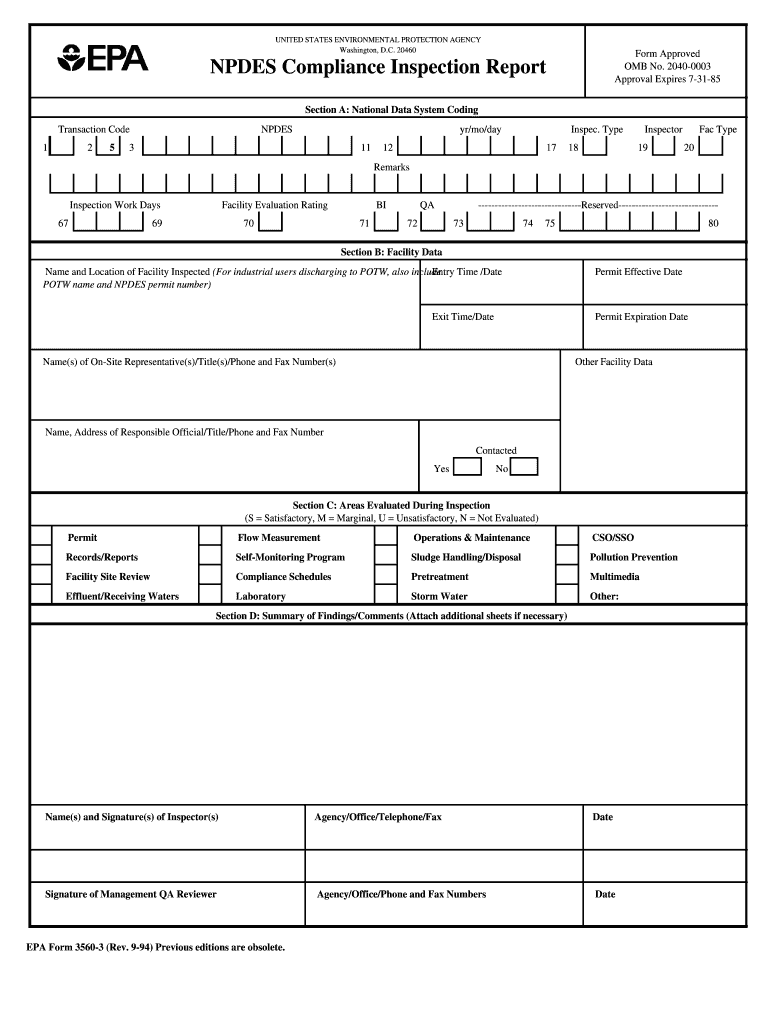  Epa Form 3560 3 1994