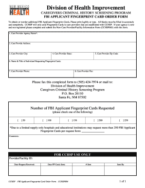 FBI Applicant Fingerprint Card Order Form DHI New Mexico