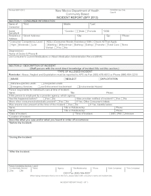 Incident Management Report SFY DHI New Mexico  Form