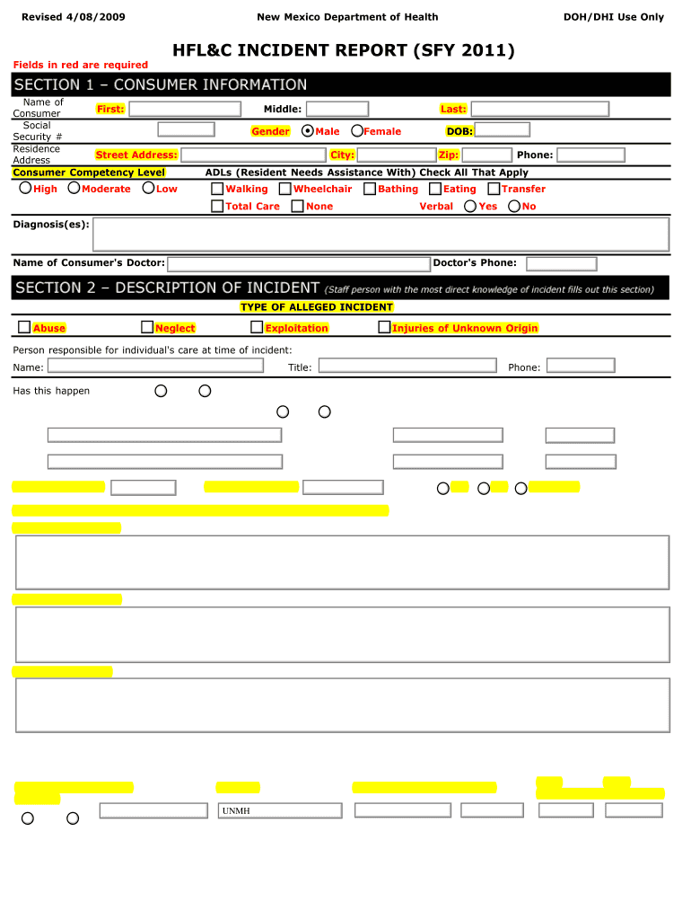 Get and Sign Hfl C Incident Report Form for Nm 2009-2022
