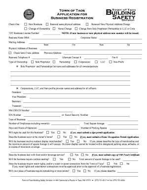 Town of Taos Application for Business Registration  Form
