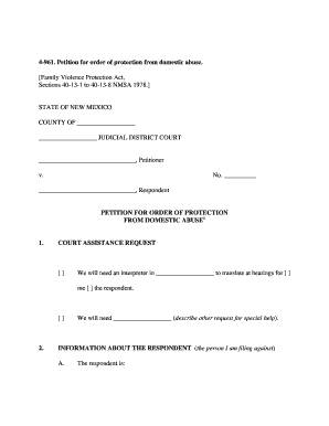 4 961 Petition for Order of Protection from Domestic Abuse Family Nmsupremecourt Nmcourts  Form