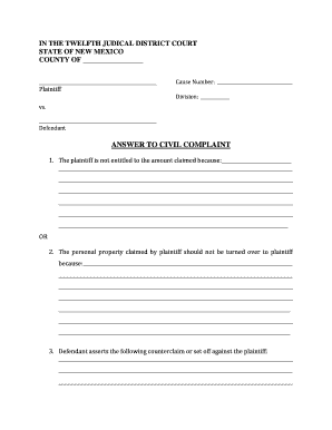 Answer to Civil Complaint  Form