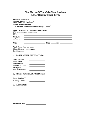 New Mexico Office of the State Engineer Meter Reading Email Form