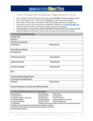 Film Production Company Registration Form