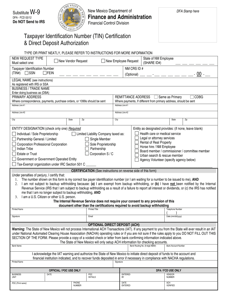  Printable W 9 Nm  Form 2012