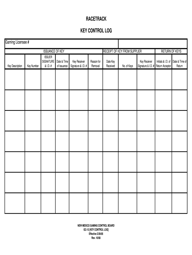 Key Log Sheet  Form