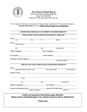 Supervising Physician Statement of Responsibility Form