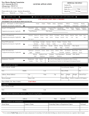 LICENSE APPLICATION NEW MEXICO RACING COMMISSION Nmrc State Nm  Form