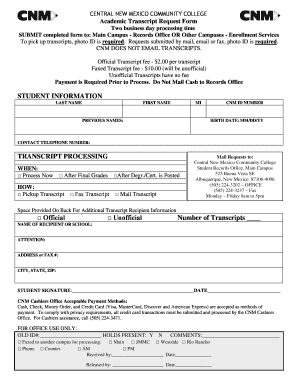 Central New Mexico Community College Transcript Request  Form