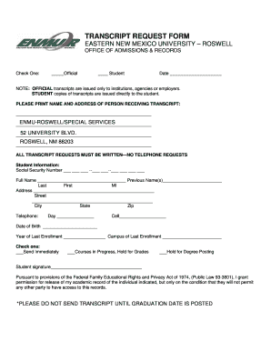 Enmu Transcript Request Form