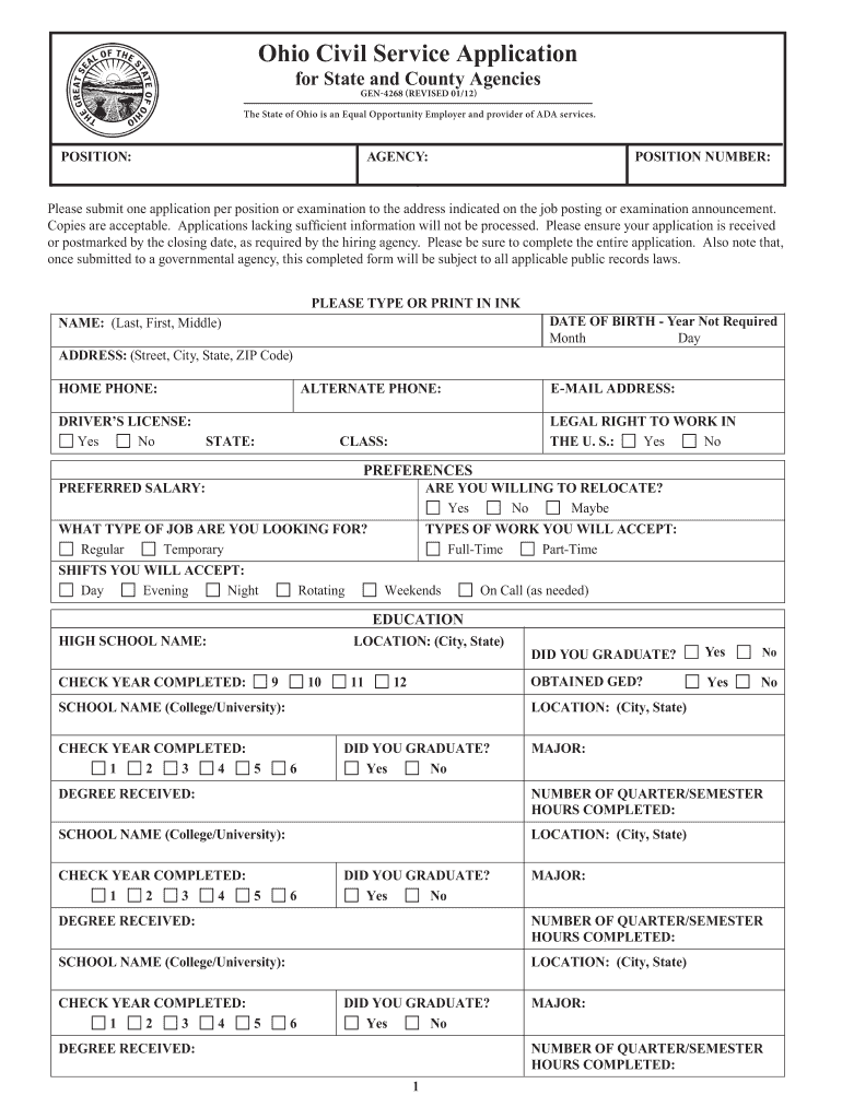  Ohio Civil Service  Form 2012