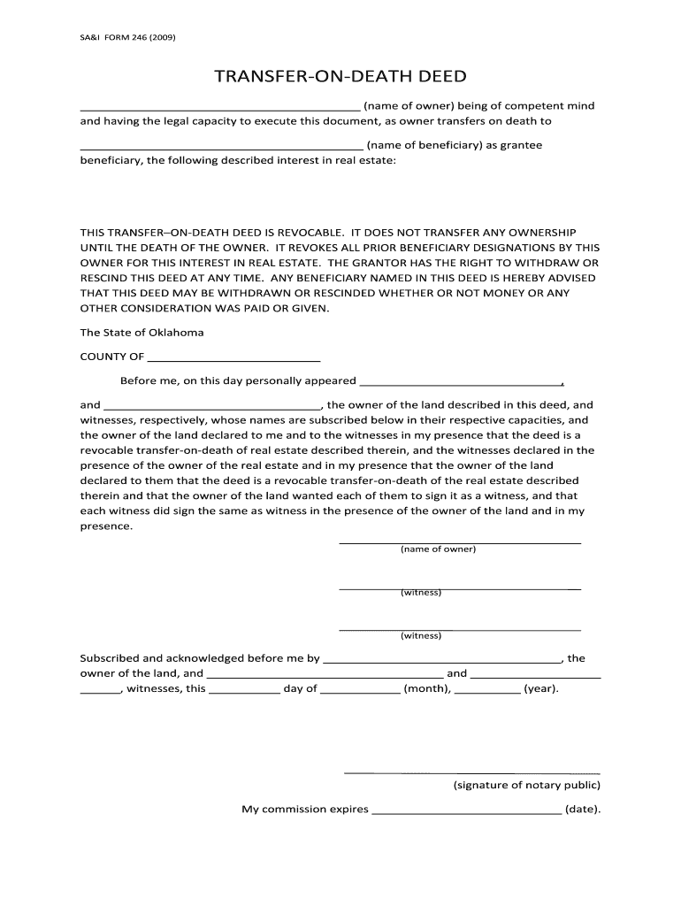 Get and Sign Transfer on Death Deed Oklahoma Form 2009-2022